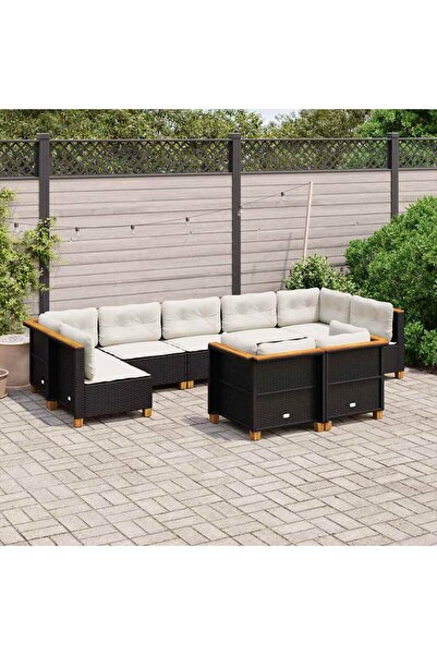 vidaxl Set mobilier de gradina cu perne, 9 piese, negru, poliratan
