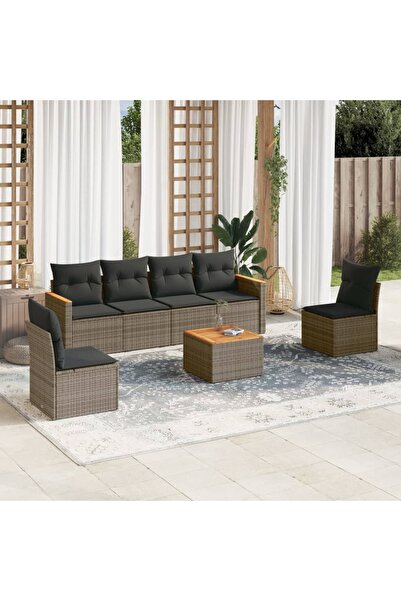 vidaxl Set canapele de gradina, 7 piese, cu perne, gri, poliratan