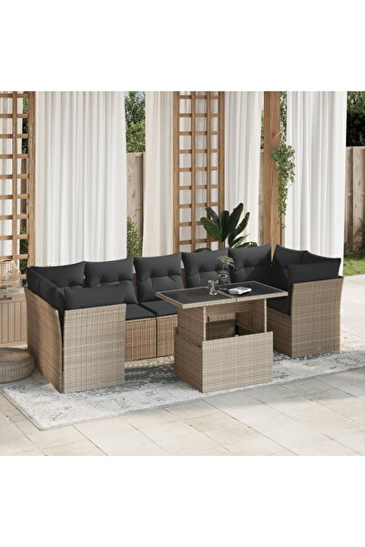 vidaxl Set mobilier de gradina cu perne, 8 piese gri deschis poliratan