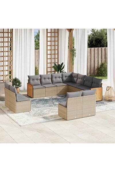 vidaxl Set canapele de gradina cu perne, 11 piese, bej, poliratan
