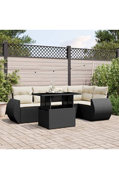 vidaxl Set mobilier de gradina cu perne, 6 piese, negru, poliratan