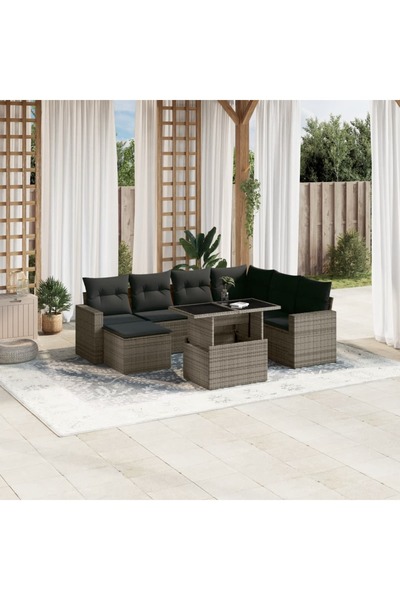 vidaxl Set canapele de gradina cu perne, 8 piese, gri, poliratan