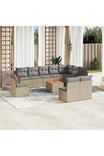 vidaxl Set canapele de gradina cu perne, 11 piese, bej, poliratan