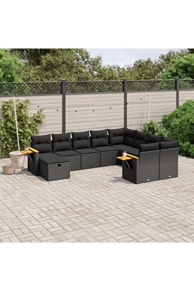 vidaxl Set canapele de gradina cu perne, 10 piese, negru, poliratan