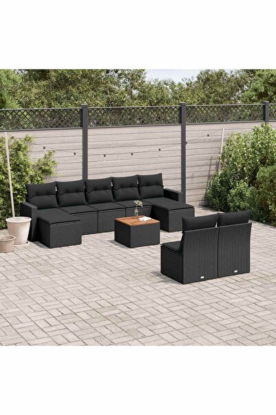 vidaxl Set canapele de gradina cu perne, 10 piese, negru, poliratan