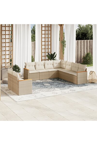 vidaxl Set canapele de gradina, 9 piese, cu perne, bej, poliratan