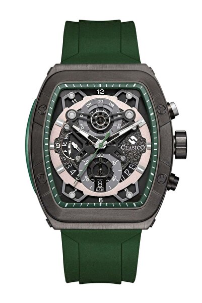 Clasico Opulent 6-Hands Chronograph Watch - Tonneau Skeleton Gun Metal Green ...