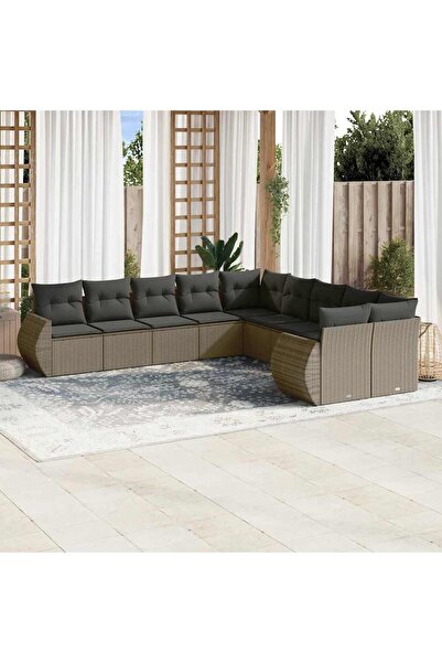 vidaxl Set canapele de gradina cu perne 10 piese gri deschis poliratan