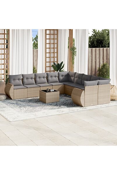 vidaxl Set canapele de gradina cu perne, 11 piese, bej, poliratan
