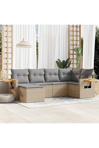 vidaxl Set canapele de gradina cu perne, 6 piese, bej, poliratan