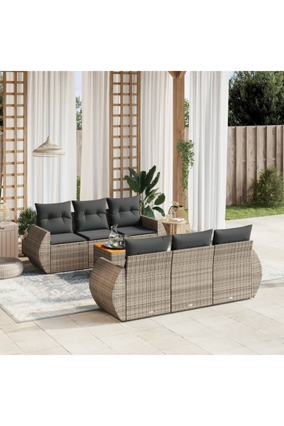 vidaxl Set canapele de gradina, 7 piese, cu perne, gri, poliratan