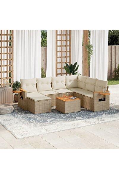vidaxl Set canapele de gradina, 8 piese, cu perne, bej, poliratan