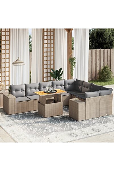 vidaxl Set canapele de gradina cu perne, 10 piese, bej, poliratan