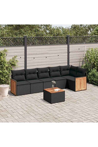vidaxl Set canapele de gradina cu perne, 7 piese, negru, poliratan