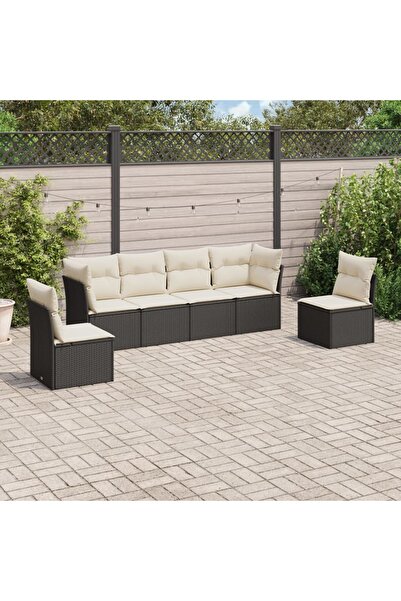 vidaxl Set mobilier de gradina cu perne, 6 piese, negru, poliratan