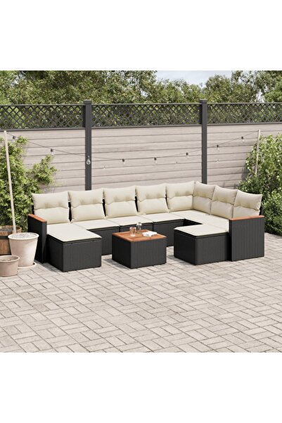 vidaxl Set canapele de gradina cu perne, 10 piese, negru, poliratan