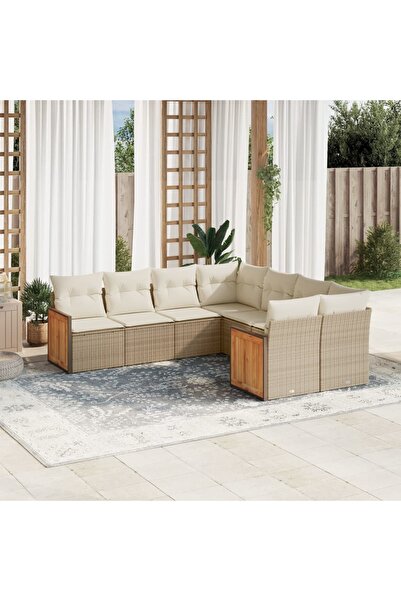 vidaxl Set canapele de gradina, 8 piese, cu perne, bej, poliratan