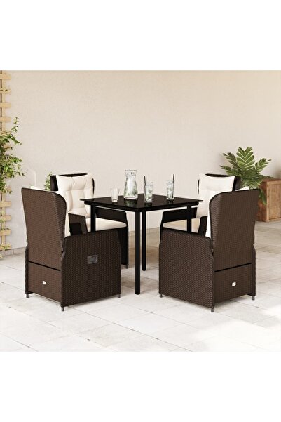 vidaxl Set mobilier de gradina, 5 piese, cu perne, maro, poliratan