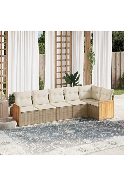 vidaxl Set canapele de gradina cu perne, 6 piese, bej, poliratan