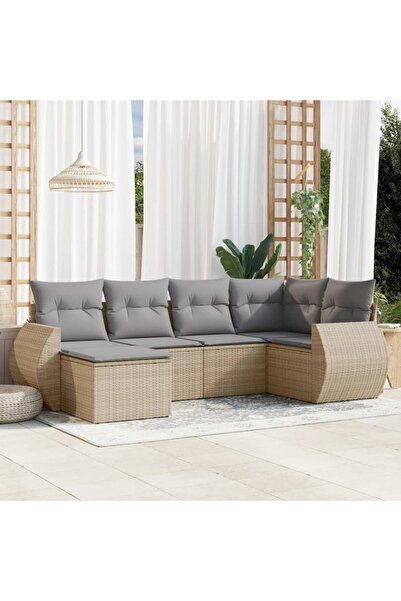 vidaxl Set canapele de gradina cu perne, 6 piese, bej, poliratan