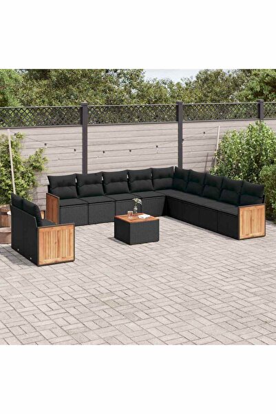 vidaxl Set canapele de gradina, 12 piese, cu perne, negru, poliratan