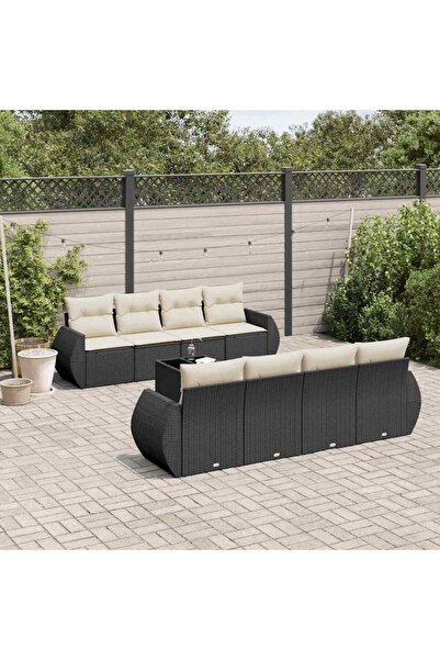 vidaxl Set mobilier de gradina cu perne, 9 piese, negru, poliratan