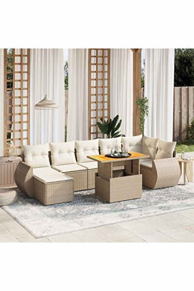 vidaxl Set canapele de gradina, 8 piese, cu perne, bej, poliratan