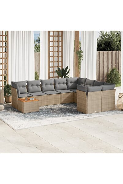 vidaxl Set canapele de gradina, 10 piese, cu perne, bej, poliratan