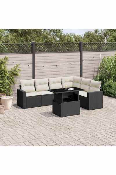 vidaxl Set canapele de gradina cu perne, 7 piese, negru, poliratan