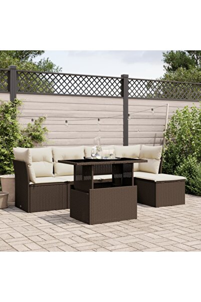 vidaxl Set canapele de gradina cu perne, 6 piese, maro, poliratan