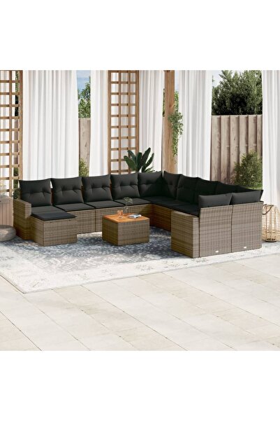vidaxl Set canapea de gradina cu perne, 12 piese, gri, poliratan