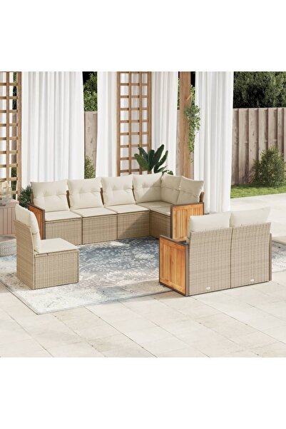 vidaxl Set canapele de gradina, 8 piese, cu perne, bej, poliratan