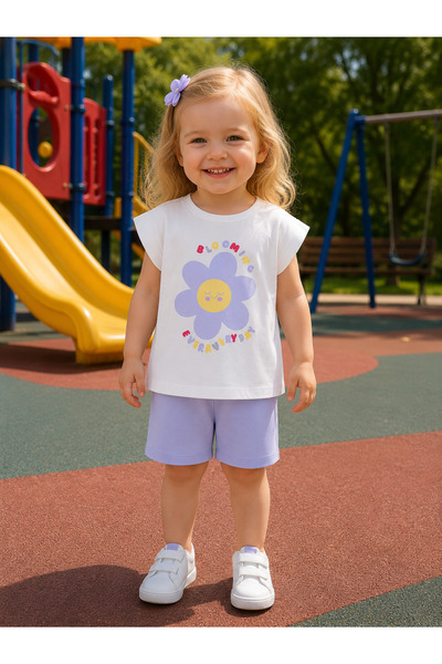 MBK GARDEN Girl's Daisy Patterned Shorts Summer Set 1-4 Years Old