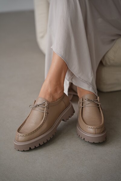 selin shoes Orsel Genuine Leather Lace-Up Women's Loafer - Mink