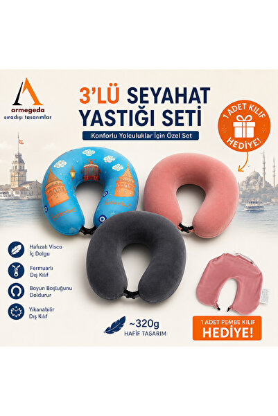 armegeda sıradışı tasarımlar Armegeda Visco Seyahat Yastığı 3’lü Kombin Kampa...