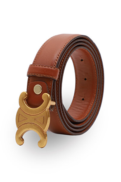 Moxe Collection حزام نسائي بإبزيم ذهبي عتيق بلون أسمر داكن