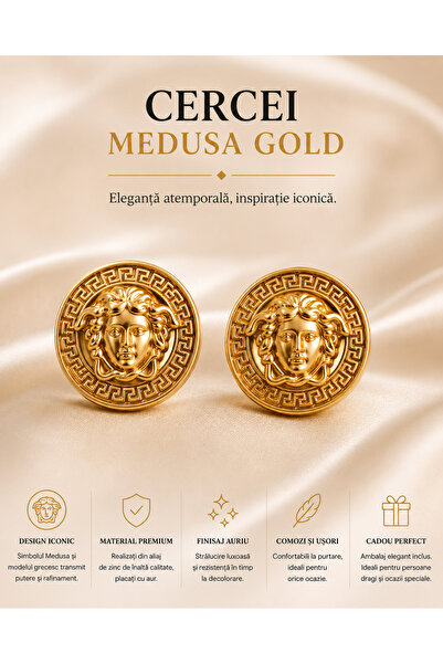 OEM Cercei Damă Aurii Stil Medusa Grecească, Design Luxury Vintage, Închidere...