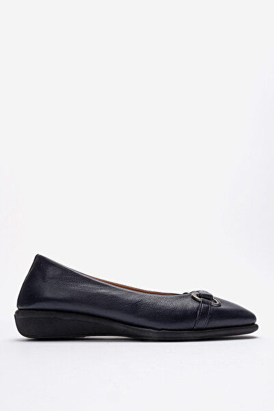 Dericlub Women's Comfort Ballerina Shoes Real Leather Mtd 24378 Dark Blue