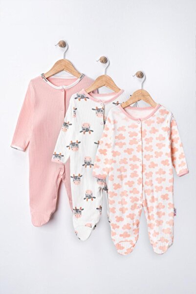 DEFNE LİNA BABY Baby Girl 100% Cotton 3-6-9 Months 3-Piece Jumpsuit Set with ...
