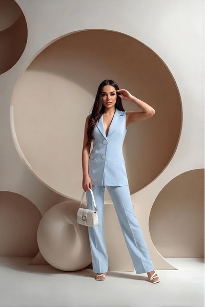ALURA Çift düğme sıfır kol blazer ceket yüksek bel basic pantolon takım