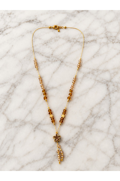 Uğur Takı Star Figured Coffee Gold Color Bead Necklace