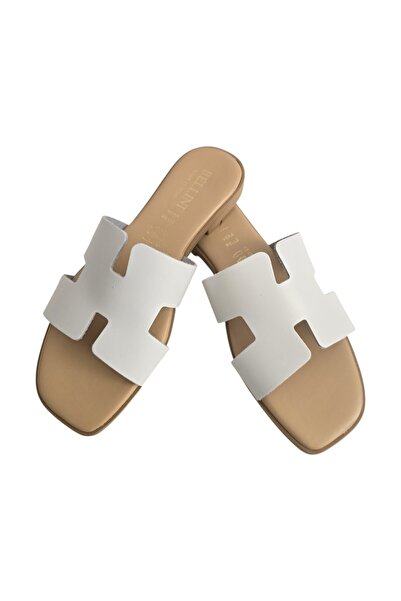 ventiduee Papuci damă albi cu exterior din piele naturală cu model minimalist...