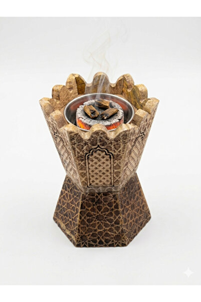 DUX Handcrafted Wooden Bakhoor Burner - Traditional Arabic Incense Holder wit...