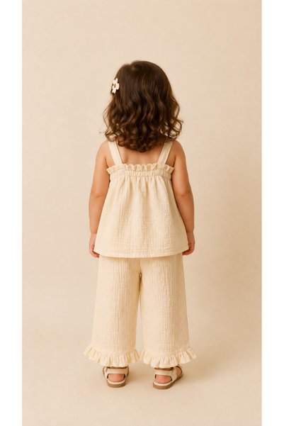 BENBİLGE Embroidered Muslin Girls' Double Set - Trouser Set