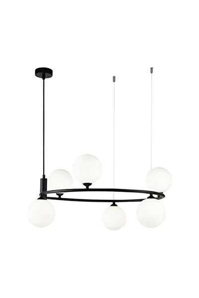 NZL Lighting Clau 6'lı Siyah Çemberli Avize Camlı Sarkıt Avize