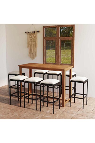vidaxl Set mobilier bar de gradina cu perne, 9 piese, negru