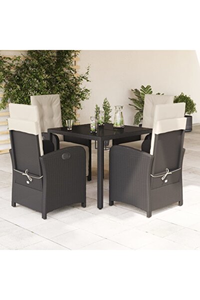 vidaxl Set mobilier de gradina cu perne, 5 piese, negru, poliratan
