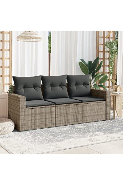 vidaxl Set canapea de gradina cu perne, 3 piese, gri, poliratan