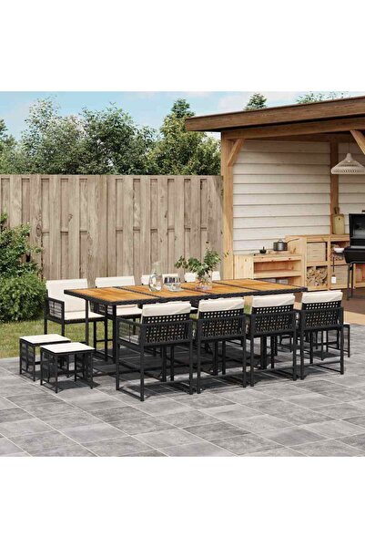 vidaxl Set mobilier de gradina cu perne, 13 piese, negru, poliratan