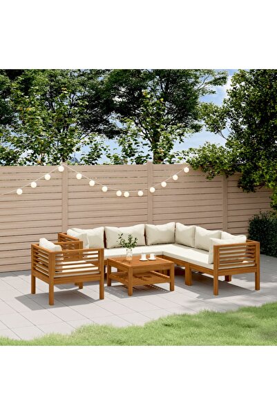 vidaxl Set mobilier gradina cu perne crem, 7 piese, lemn masiv acacia